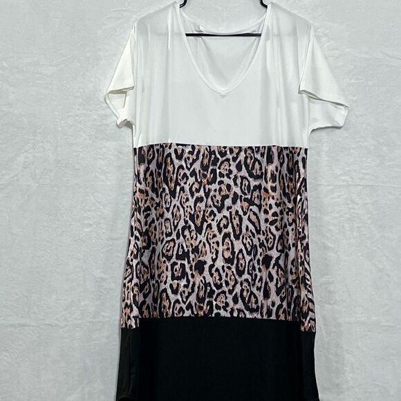 Colorblock leopard casual T-shirt maxi dress size large - Picture 2 of 6
